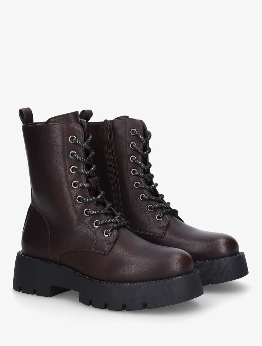 Bottines montantes en simili - Marron - 4