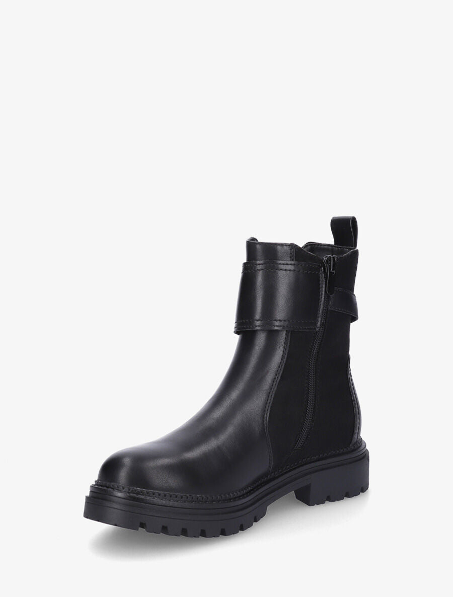 Bottines sanglées en simili et suédine - Noir - 3