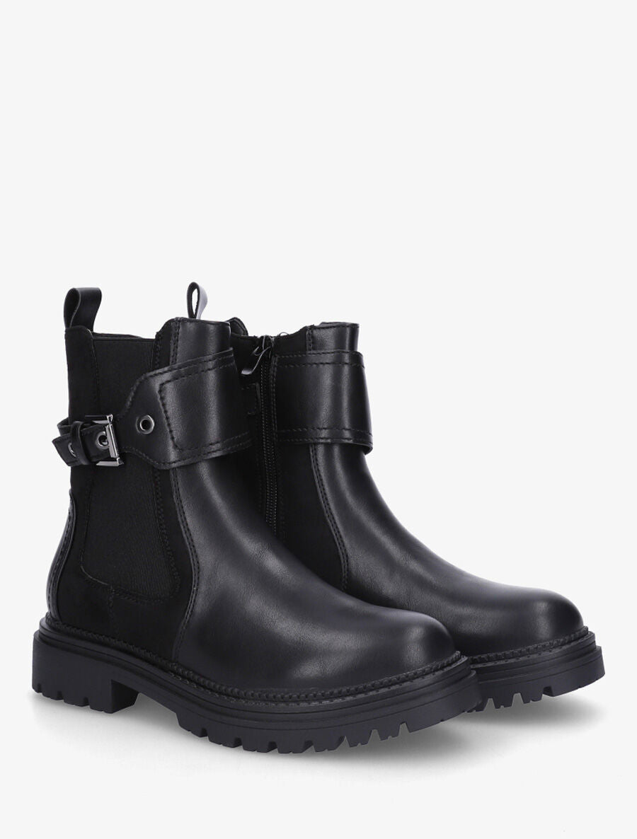 Bottines sanglées en simili et suédine - Noir - 4