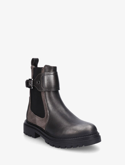 Bottines sanglées en simili et suédine - Anthracite - 2