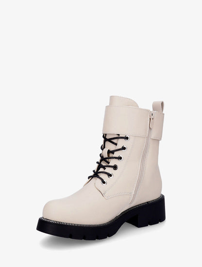 Bottines à lacets et scratch décoratif - Beige - 3