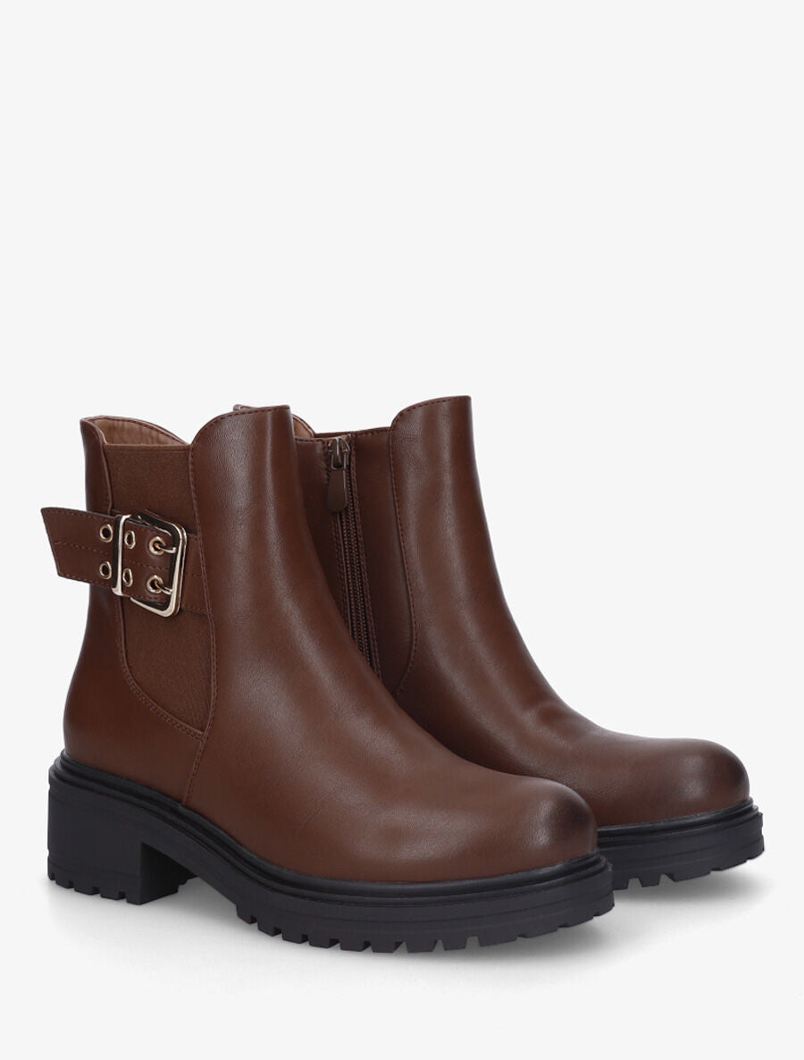 Bottines élastiquées unies en simili - Marron - 4