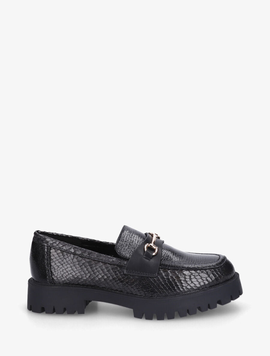 Mocassins en simili texturé effet python - Noir - 1