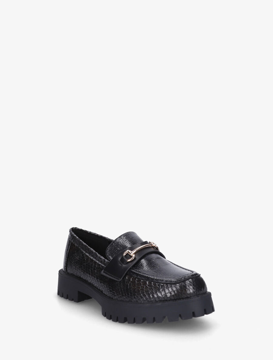 Mocassins en simili texturé effet python - Noir - 2