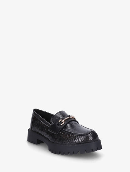 Mocassins en simili texturé effet python - Noir - 2
