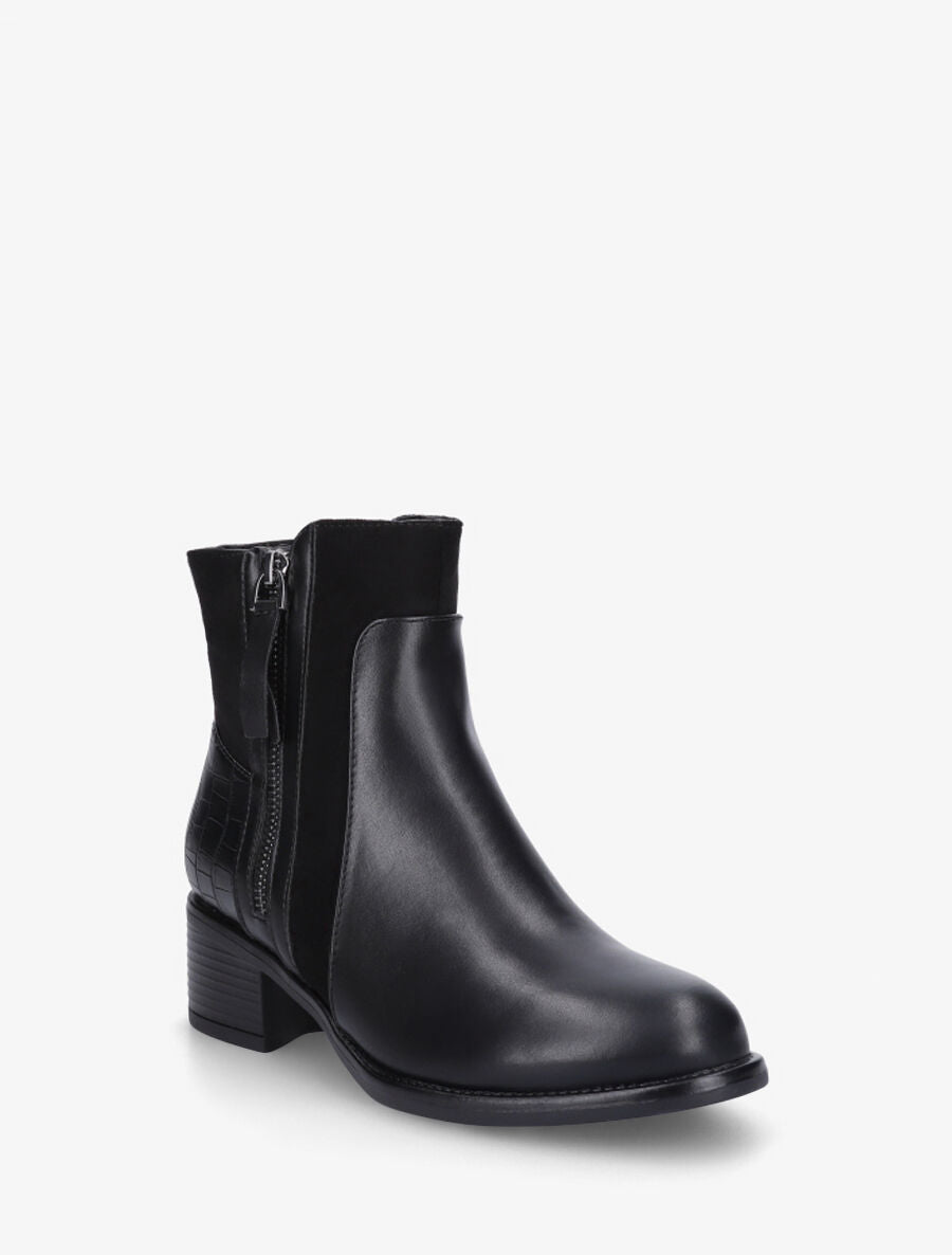 Bottines bi-matière à contrefort croco - Noir - 2