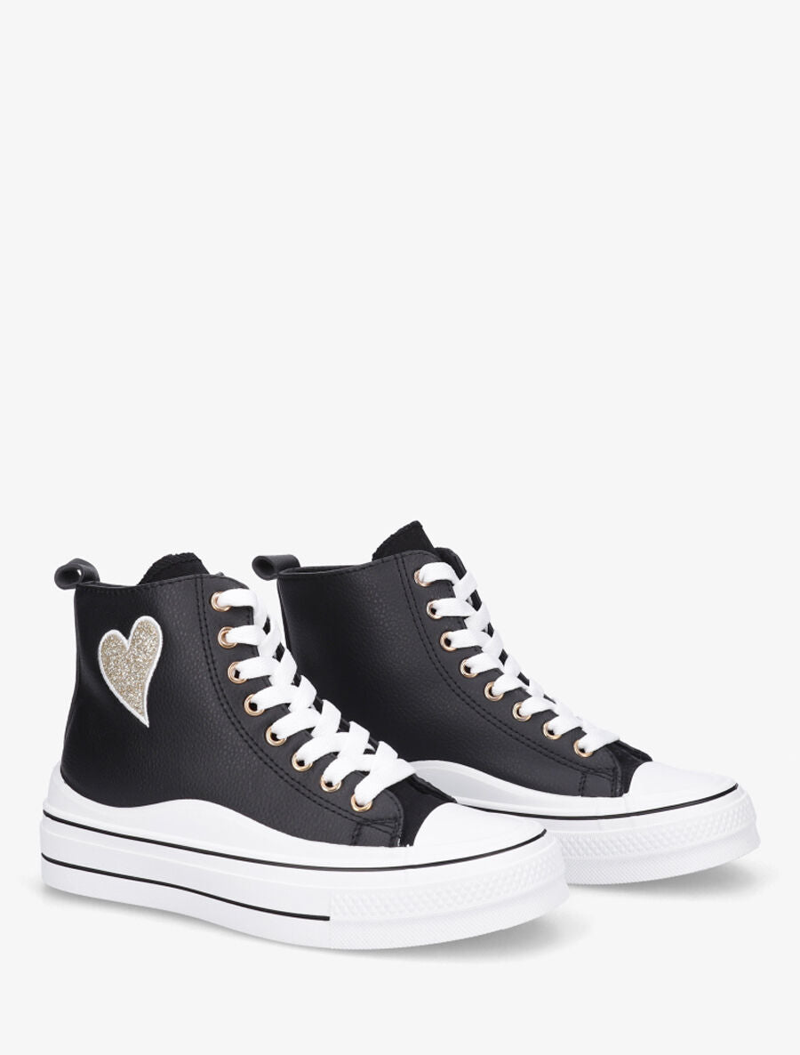 Sneakers en simili à flocage coeur - Noir - 4