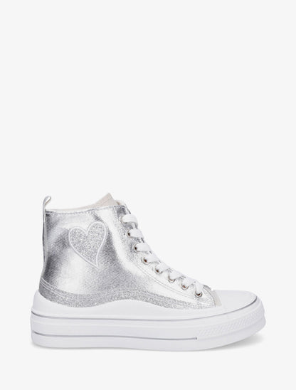 Sneakers en simili à flocage coeur - Argent - 5