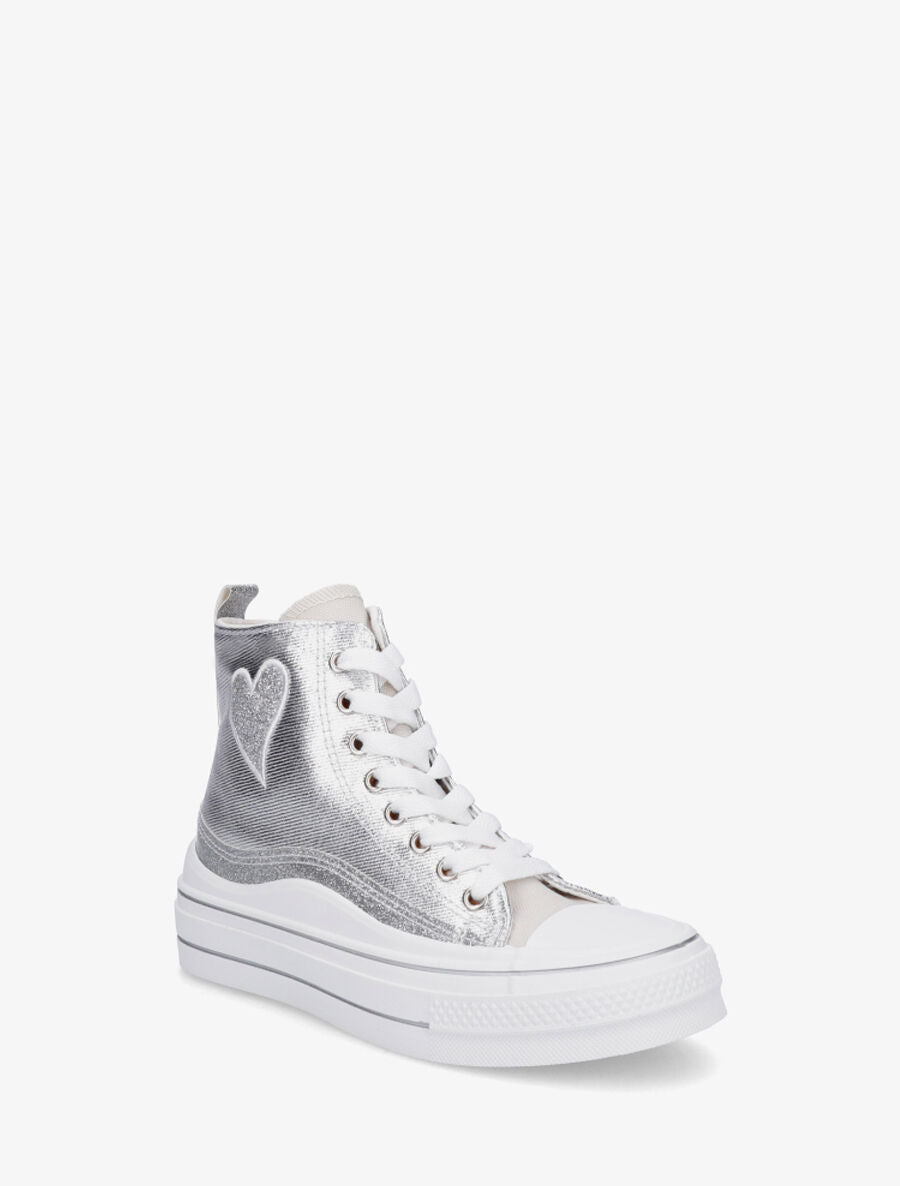 Sneakers en simili à flocage coeur - Argent - 2