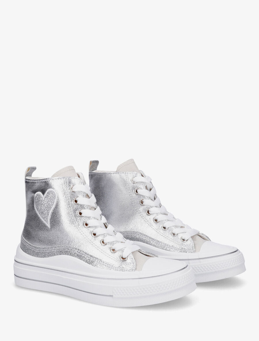 Sneakers en simili à flocage coeur - Argent - 4