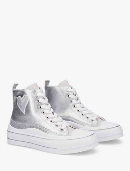 Sneakers en simili à flocage coeur - Argent - 4