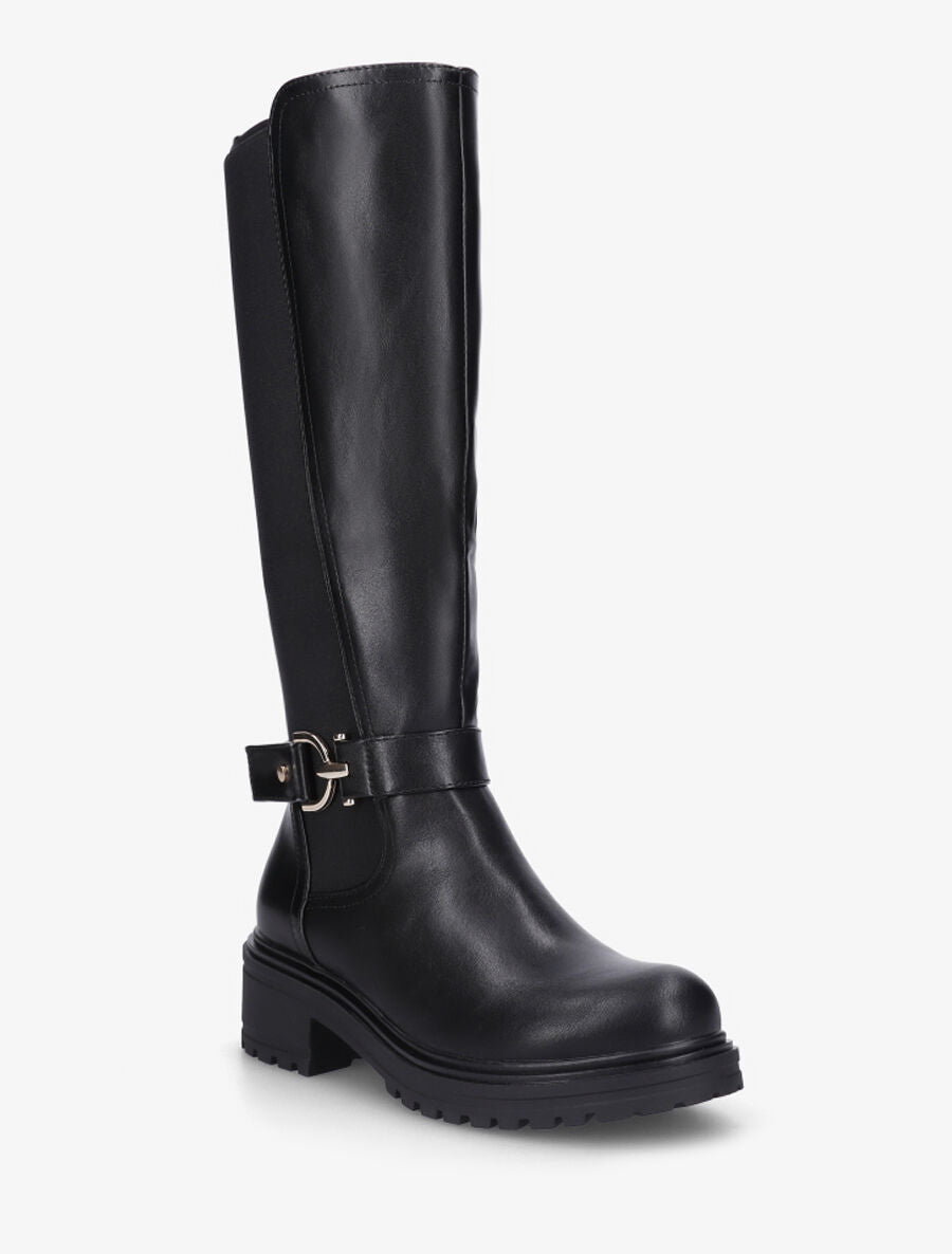 Bottes unies élastiquées en simili - Noir - 2