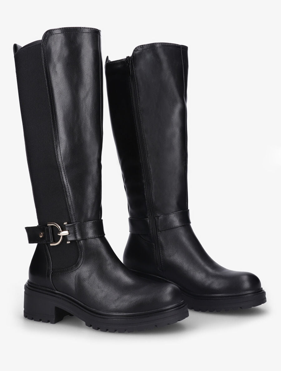 Bottes unies élastiquées en simili - Noir - 4