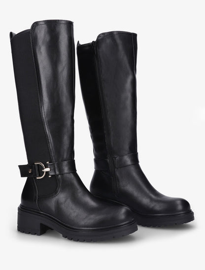 Bottes unies élastiquées en simili - Noir - 4