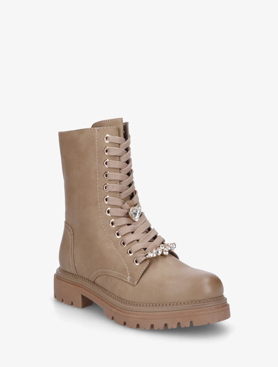 Bottines montantes à empiècement bijoux - Taupe - 2