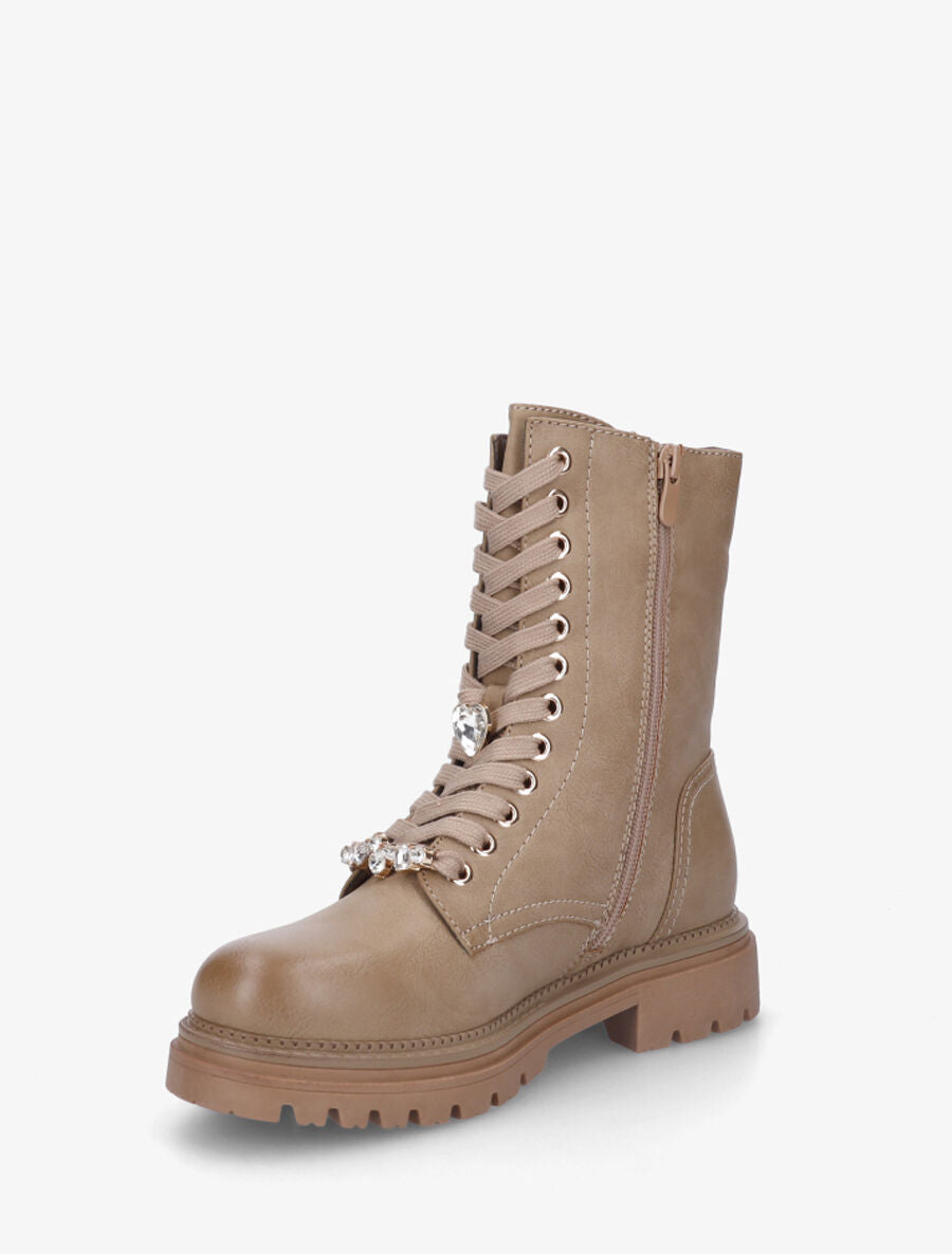 Bottines montantes à empiècement bijoux - Taupe - 3