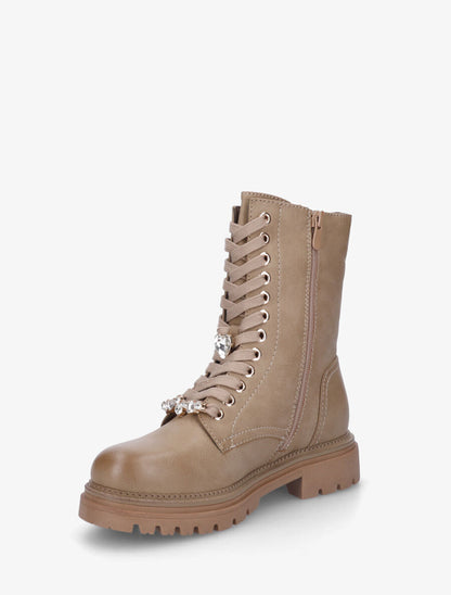 Bottines montantes à empiècement bijoux - Taupe - 3