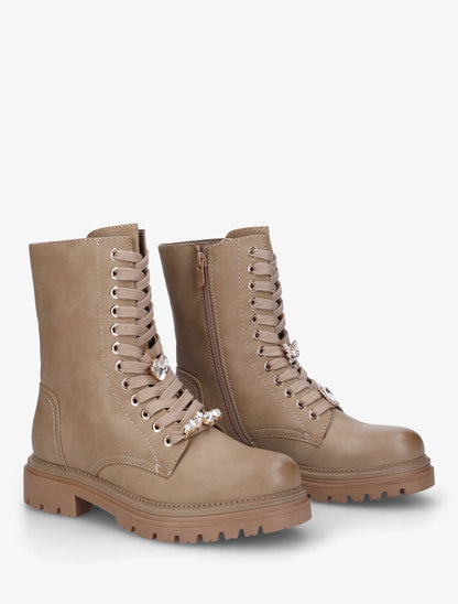 Bottines montantes à empiècement bijoux - Taupe - 4