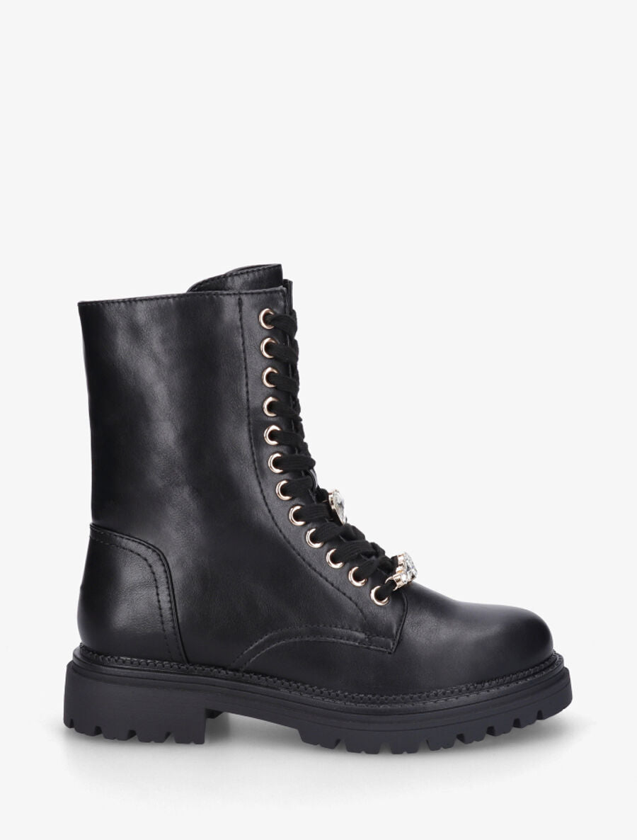 Bottines montantes à empiècement bijoux - Noir - 1