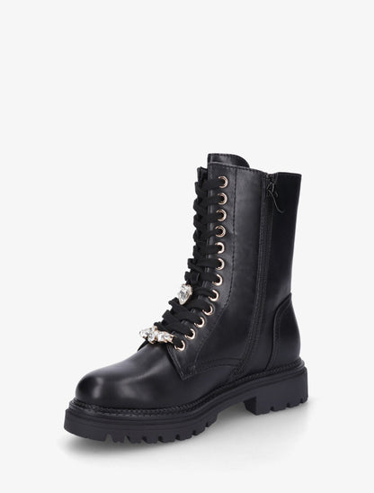 Bottines montantes à empiècement bijoux - Noir - 3