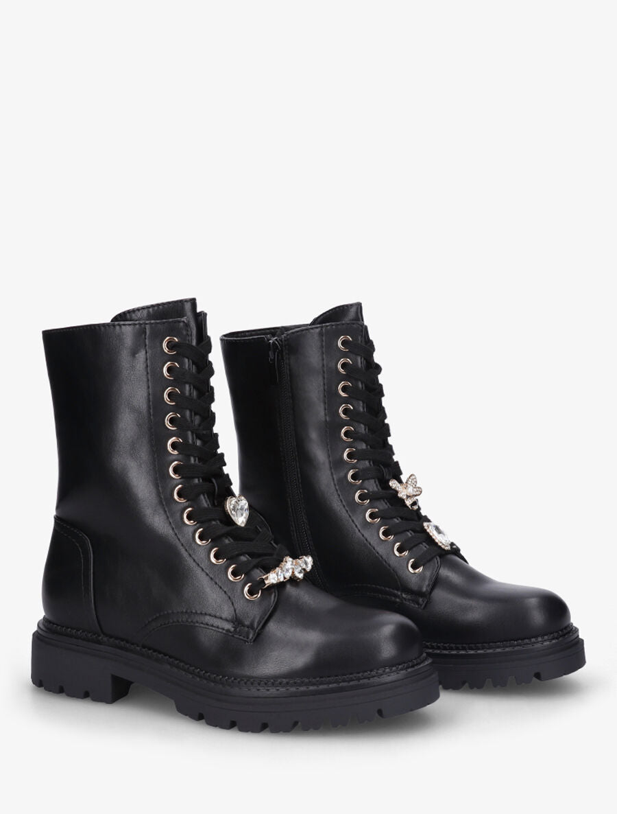 Bottines montantes à empiècement bijoux - Noir - 4