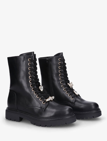 Bottines montantes à empiècement bijoux - Noir - 4