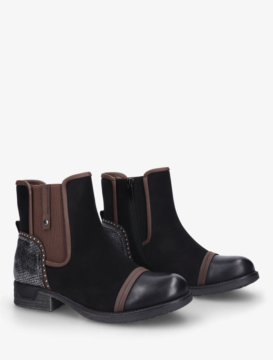 Bottines élastiquées et contrefort imprimé python - Noir - 4