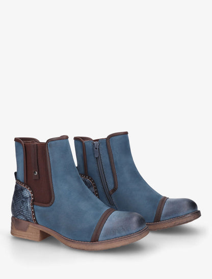 Bottines élastiquées et contrefort imprimé python - Bleu - 4