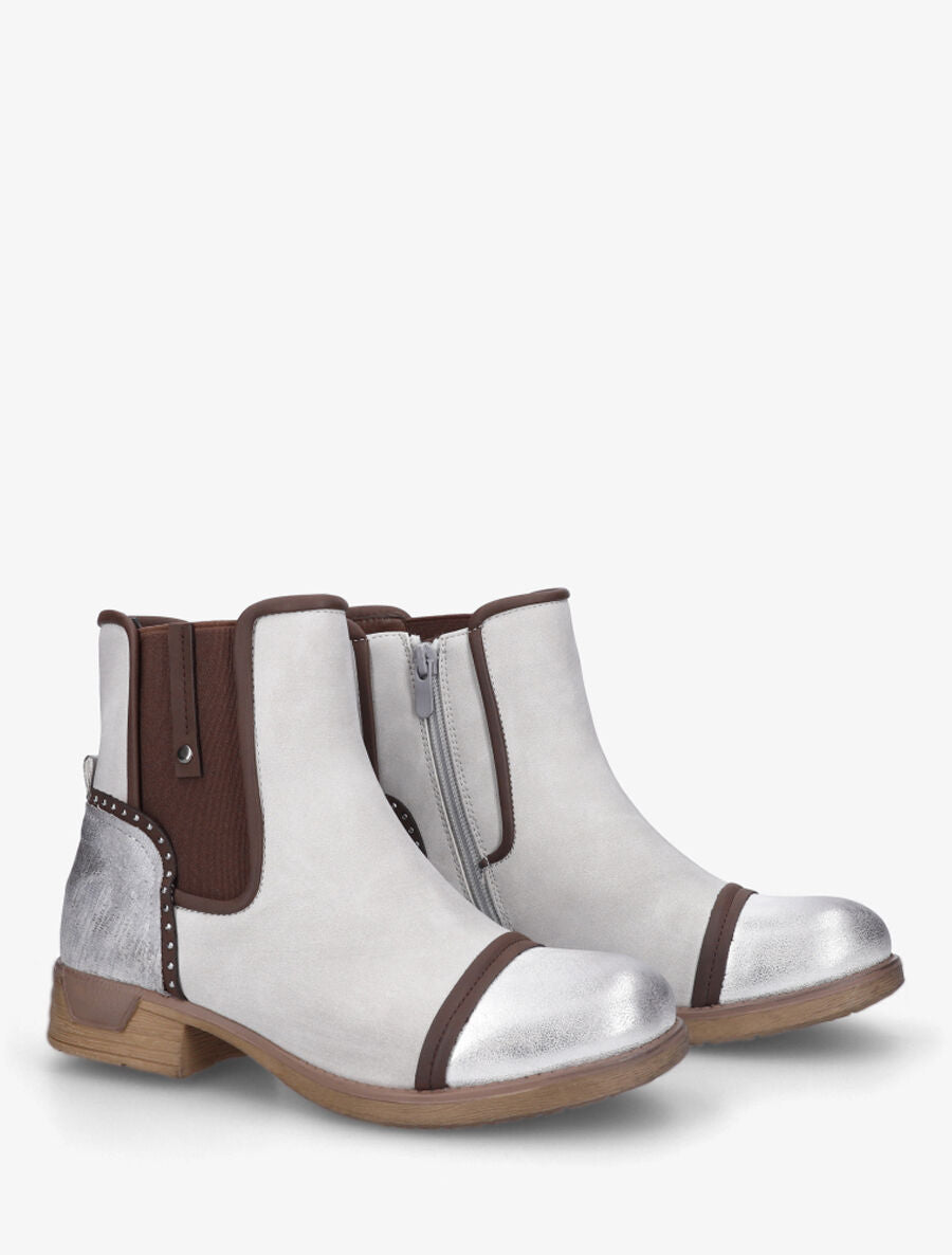 Bottines élastiquées et contrefort imprimé python - Argent - 4