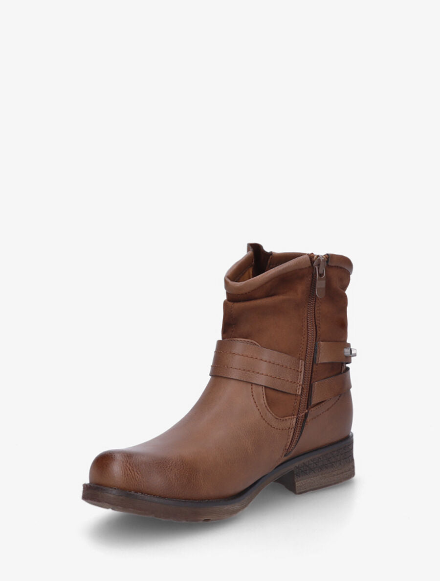 Bottines en simili à cheville effet plissé - Marron - 3