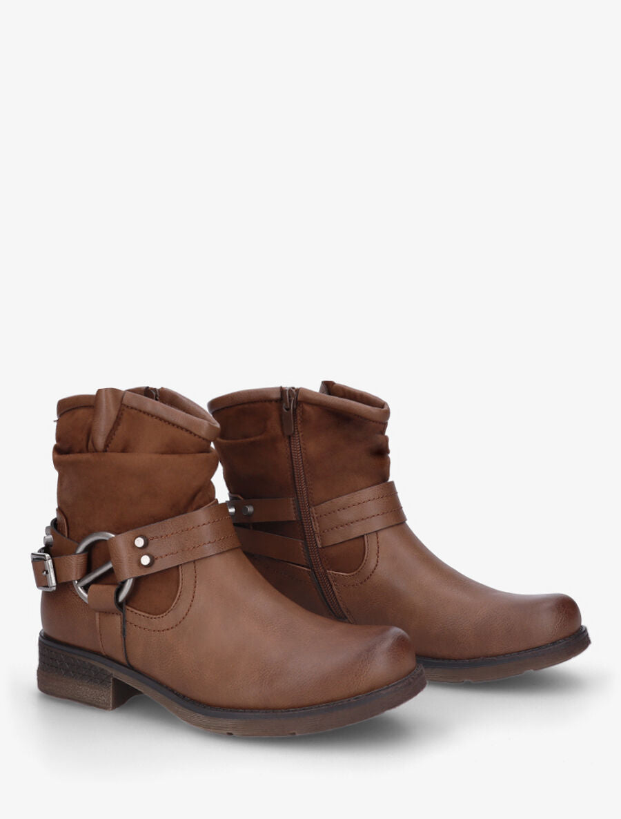Bottines en simili à cheville effet plissé - Marron - 4