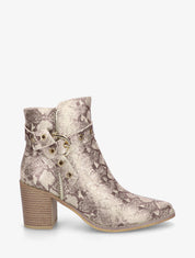 Bottines imprimé python à talon - Beige - 1