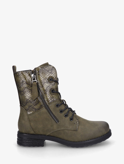 Bottines montantes à imprimé python et zip décoratif - Kaki - 5