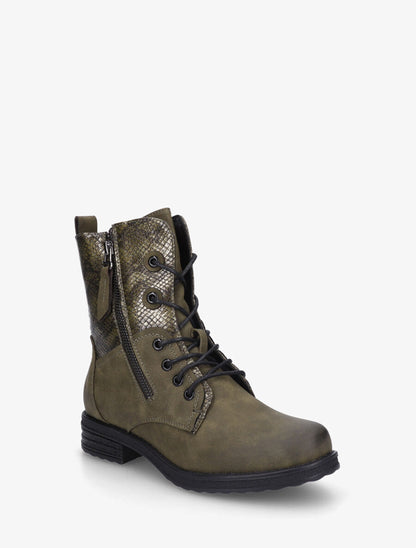 Bottines montantes à imprimé python et zip décoratif - Kaki - 2