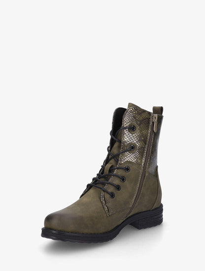 Bottines montantes à imprimé python et zip décoratif - Kaki - 3