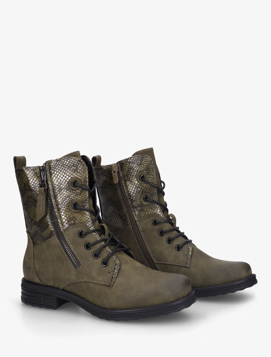 Bottines montantes à imprimé python et zip décoratif - Kaki - 4