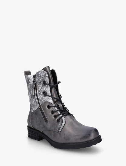 Bottines montantes à imprimé python et zip décoratif - Argent - 2
