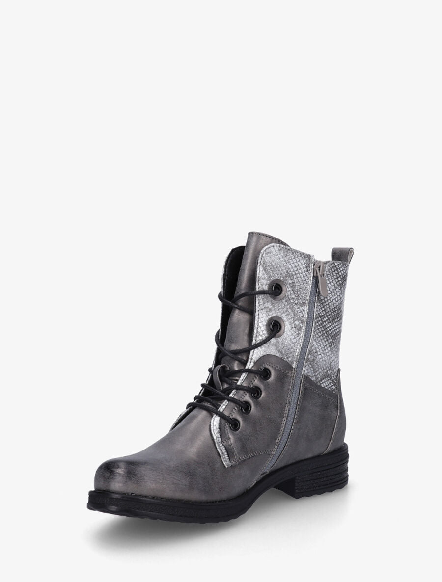 Bottines montantes à imprimé python et zip décoratif - Argent - 3
