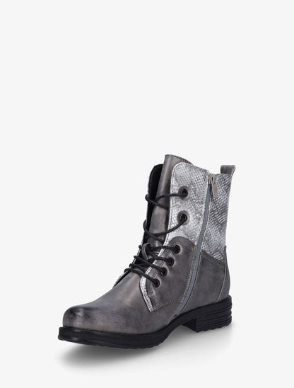Bottines montantes à imprimé python et zip décoratif - Argent - 3