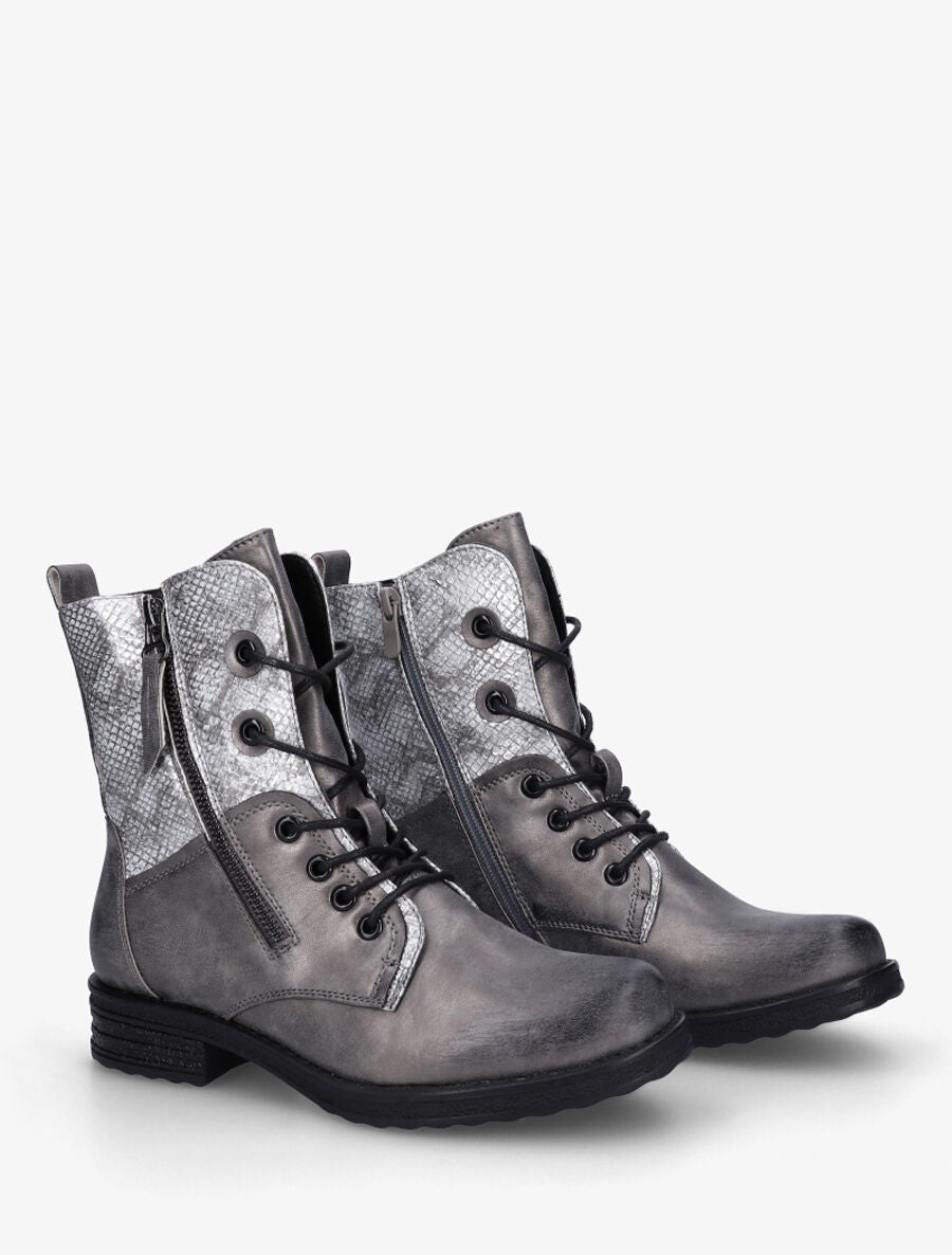 Bottines montantes à imprimé python et zip décoratif - Argent - 4