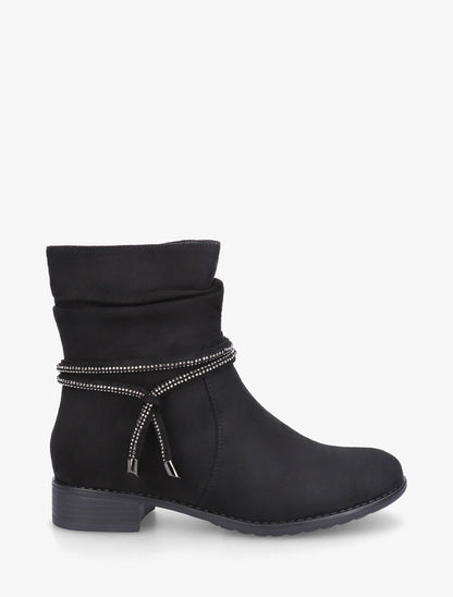 Bottines en suédine à cheville plissée - Noir - 1