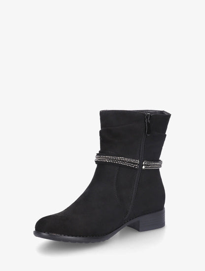 Bottines en suédine à cheville plissée - Noir - 3