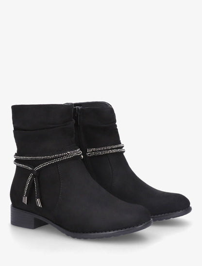 Bottines en suédine à cheville plissée - Noir - 4
