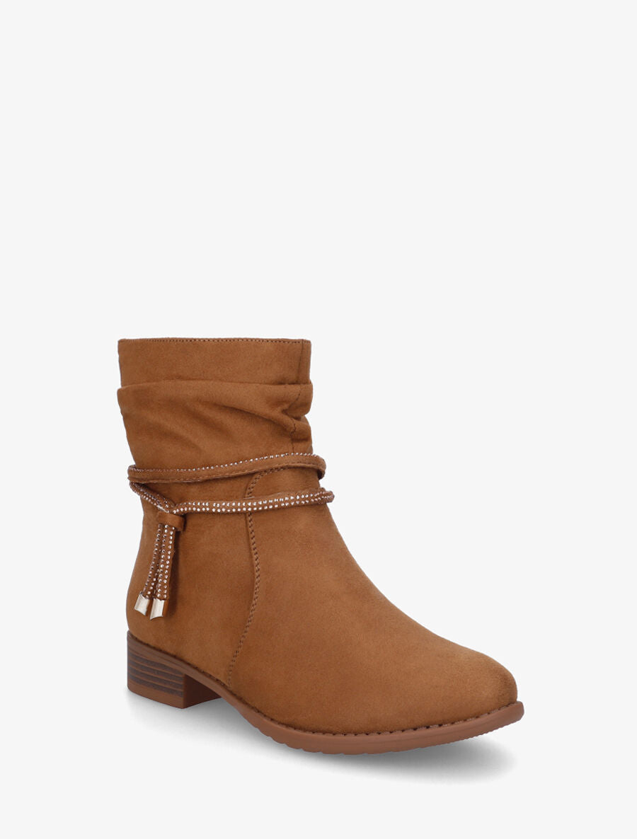 Bottines en suédine à cheville plissée - Camel - 2
