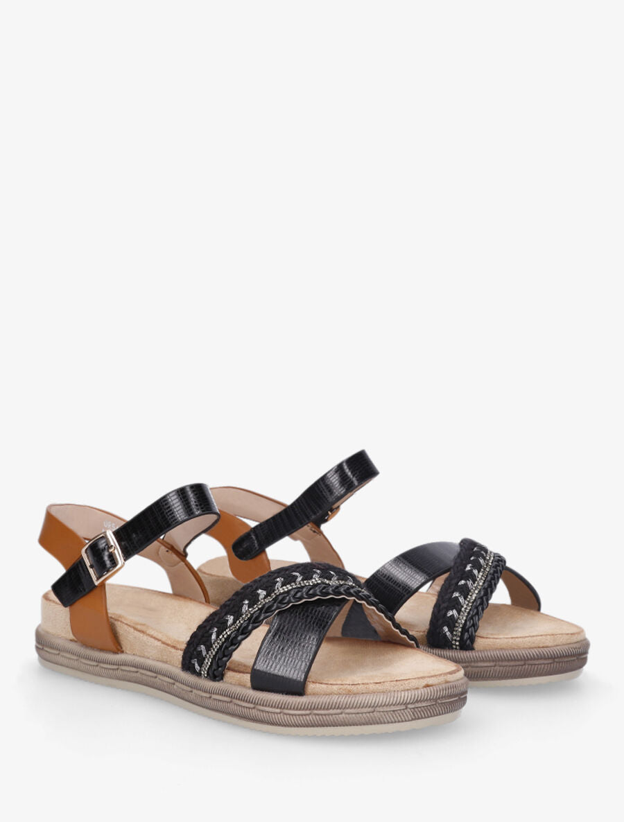 Nu-pieds en simili à brides croisées - Noir - 4