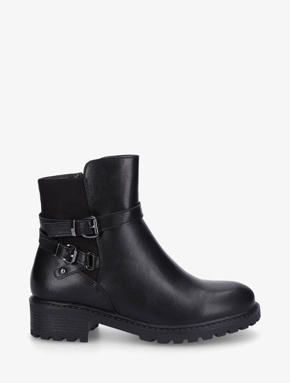 Bottines en simili à double sangles - Noir - 1