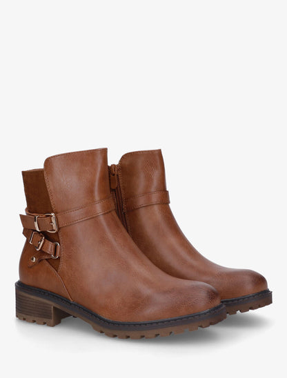 Bottines en simili à double sangles - Camel - 4