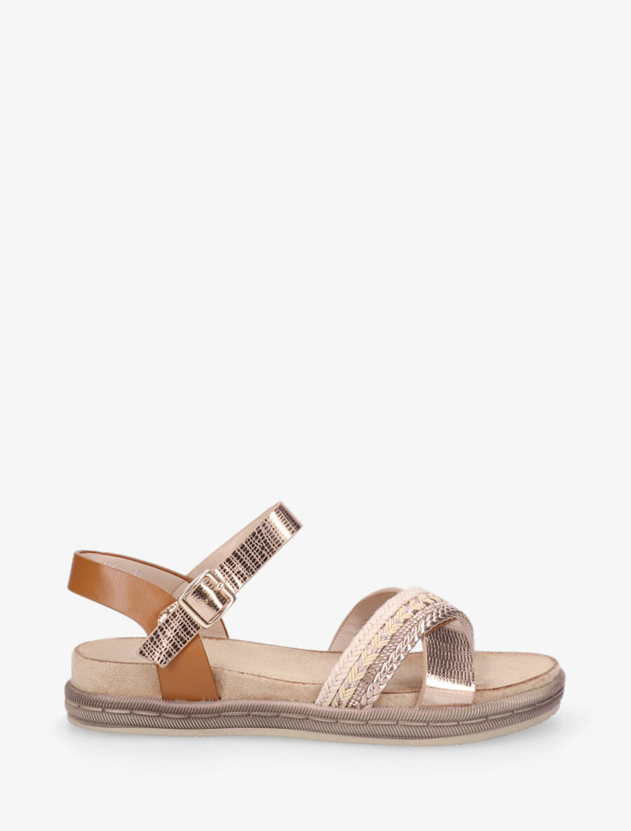 Nu-pieds en simili à brides croisées - Doré rose - 5