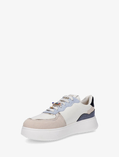 Sneakers bimatière à empiècements bijoux et strass - Bleu - 3