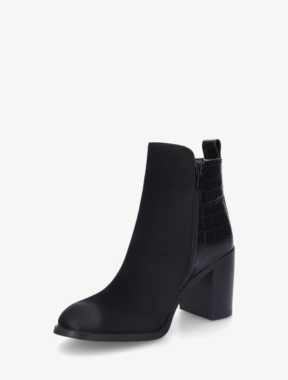 Bottines à talon et contrefort imprimé croco - Noir - 3